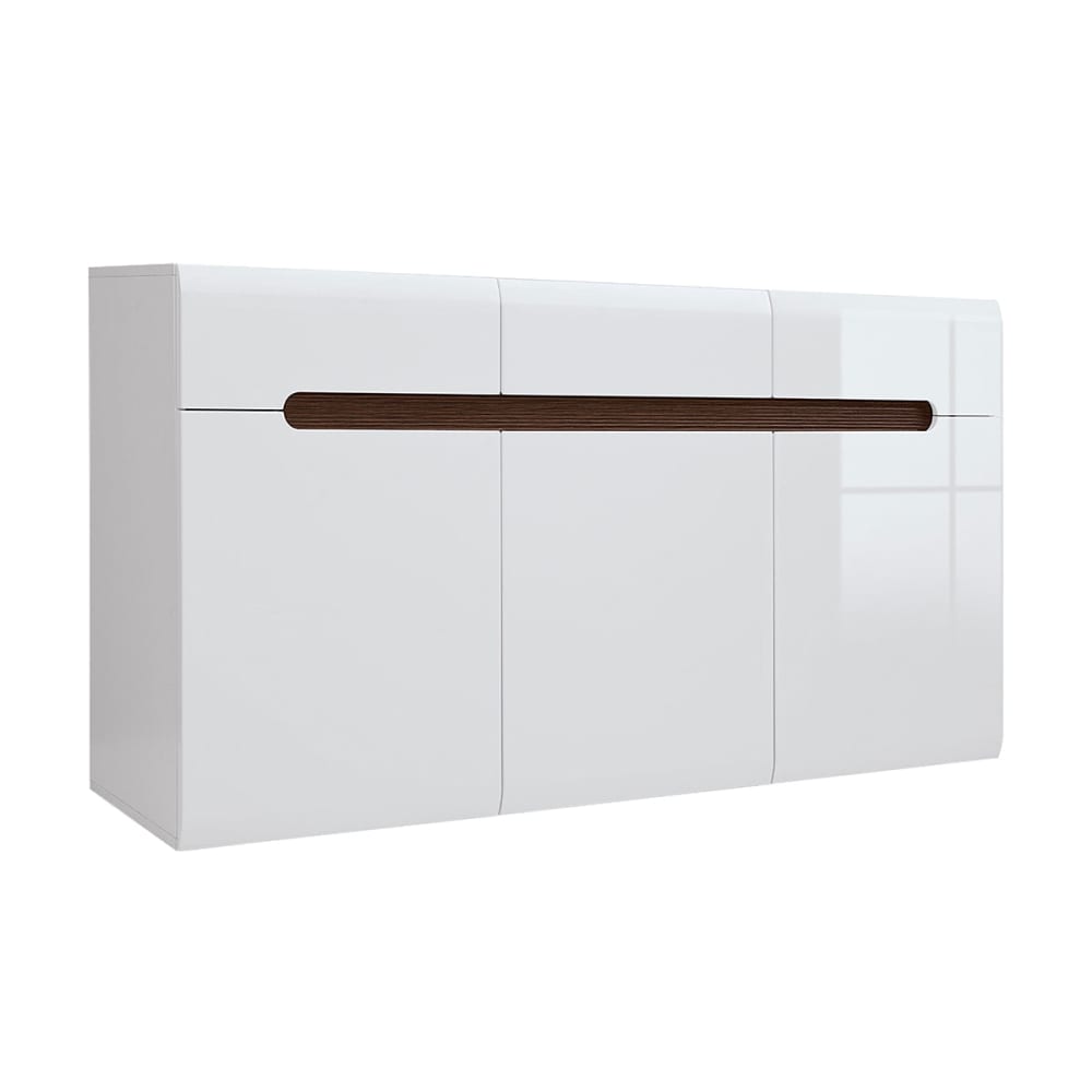 Buffet DARREL blanc laqué 150 cm avec 3 portes et 3 tiroirs