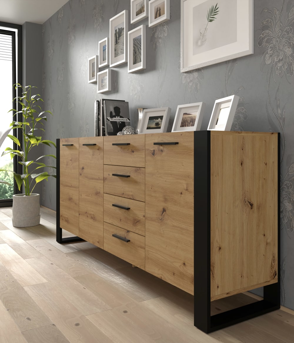 Buffet NUKA portes ouvertes et tiroirs sortis