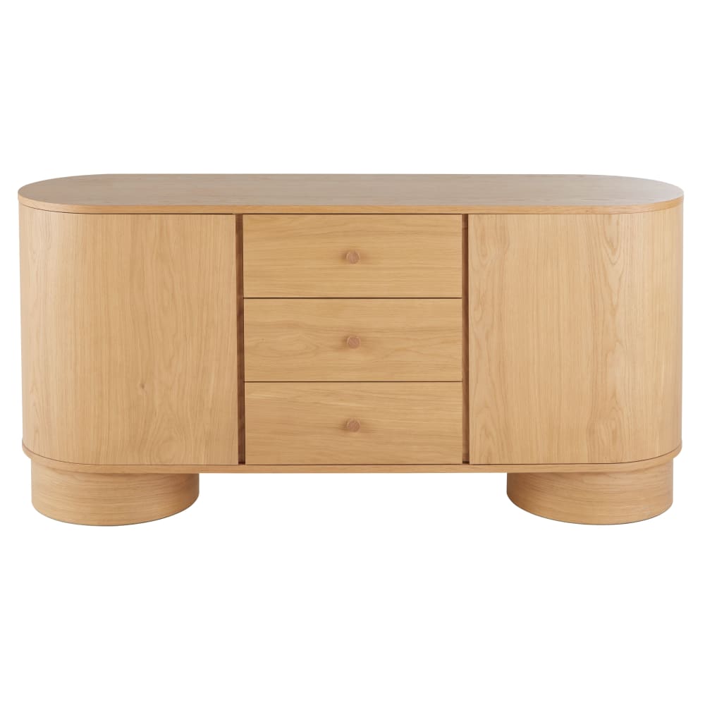 Buffet enfilade POLARI 3 portes arrondies et 3 tiroirs bois clair 160 cm