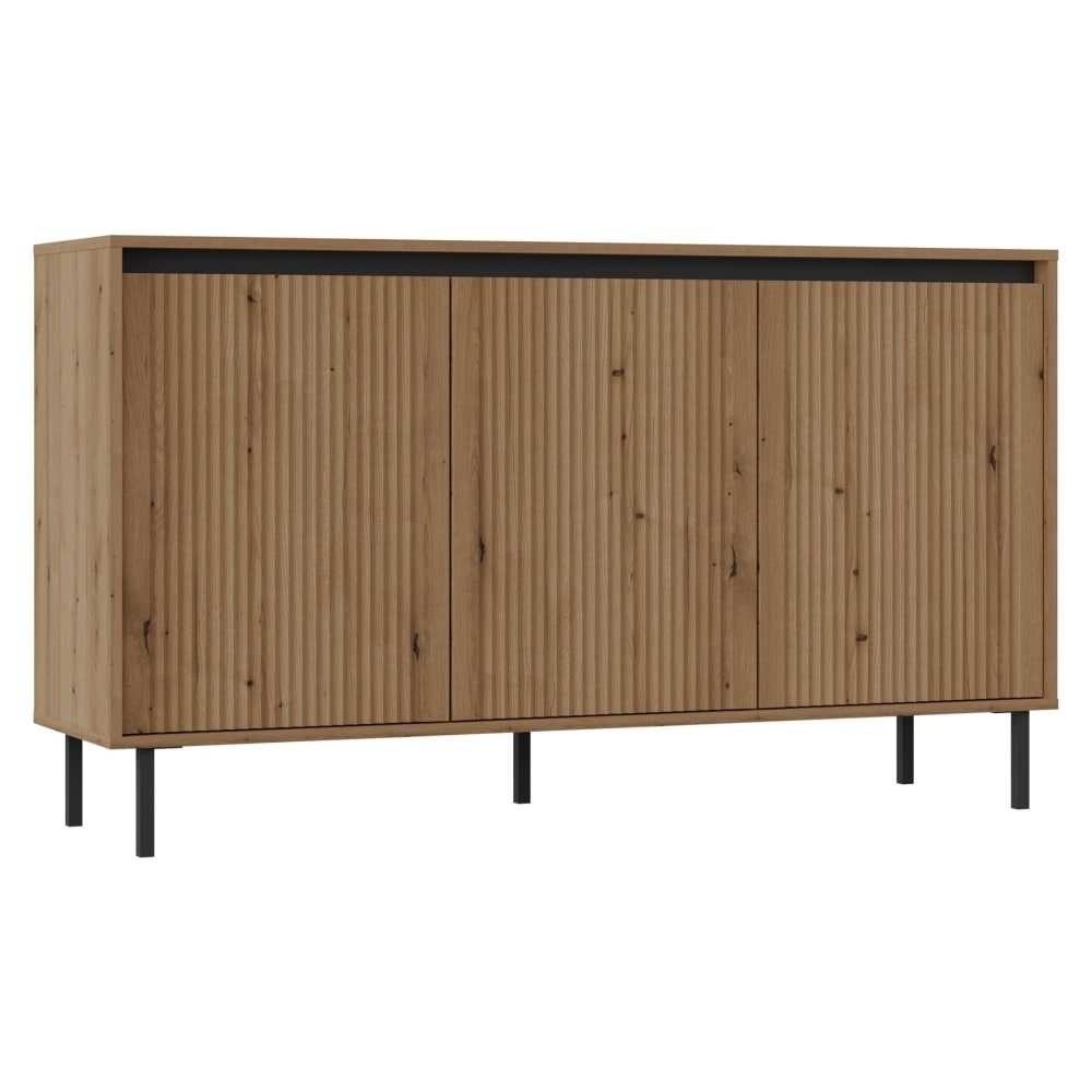 Buffet enfilade 3 portes effet chêne pieds métal noir 149 cm - OSAKA