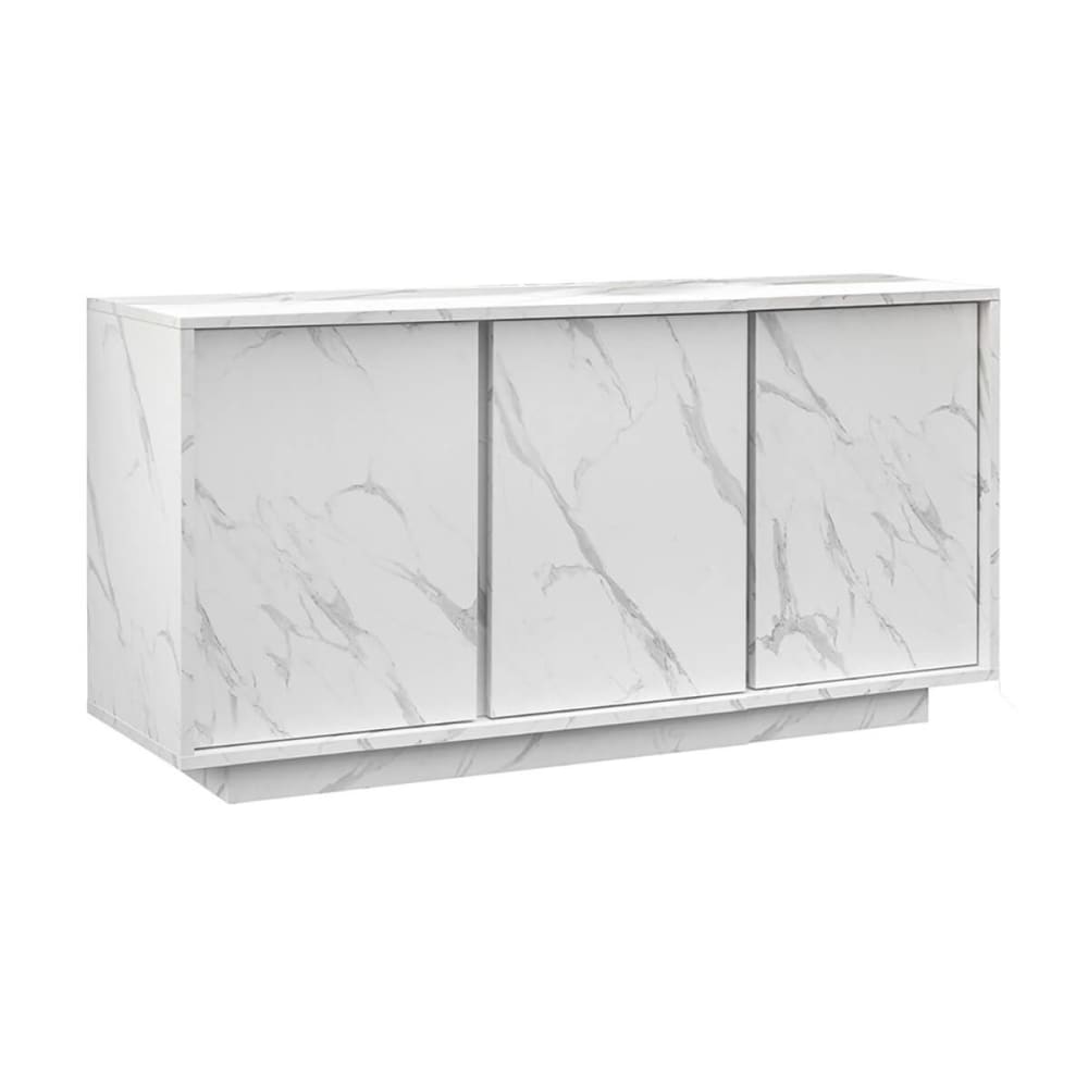 Buffet PIRALIA 3 portes aspect marbre blanc de 137 cm