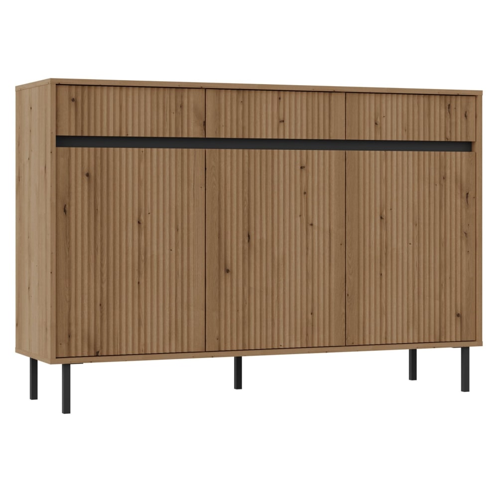 Buffet bahut 3 portes et 3 tiroirs effet chêne rainuré 149 cm - OSAKA