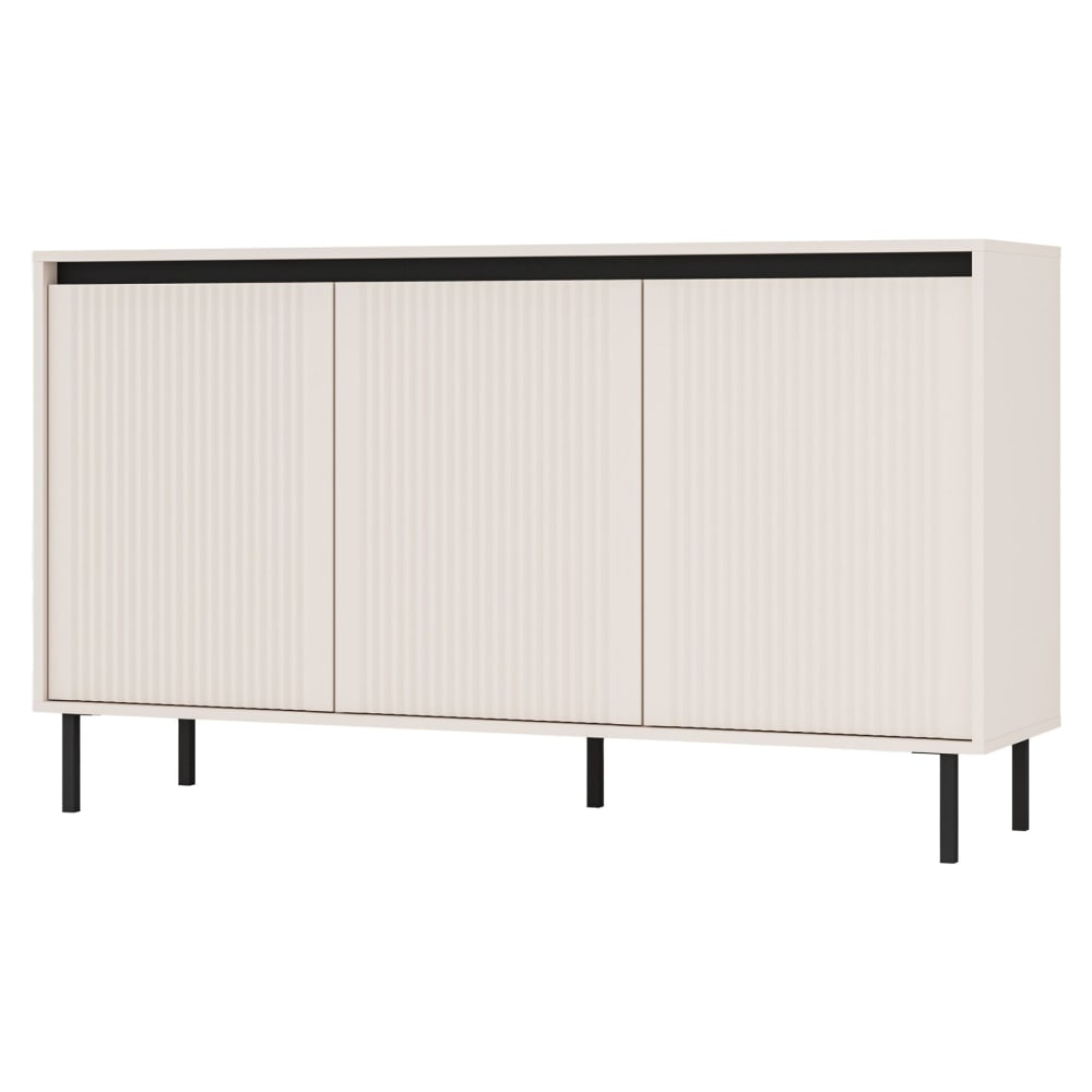 Buffet enfilade 3 portes beige façades rainurées 149 cm - OSAKA