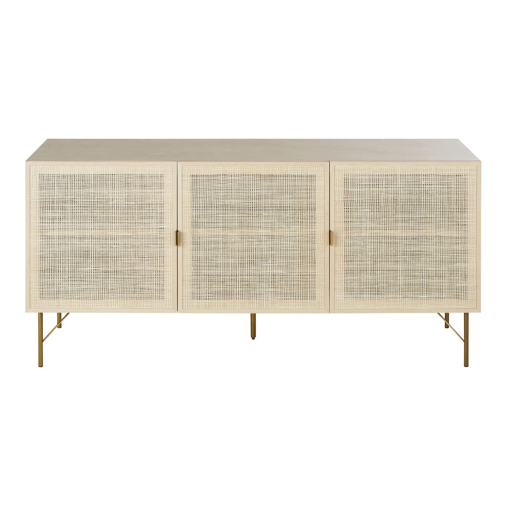 Buffet bas SOLSTICE 3 portes en cannage de rotin et bois clair 154 cm