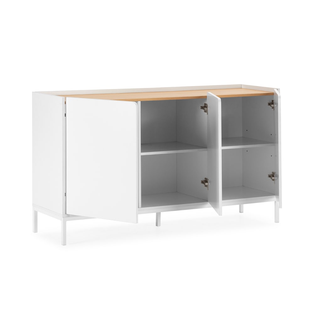 Buffet CURVA portes ouvertes sur ses rangements
