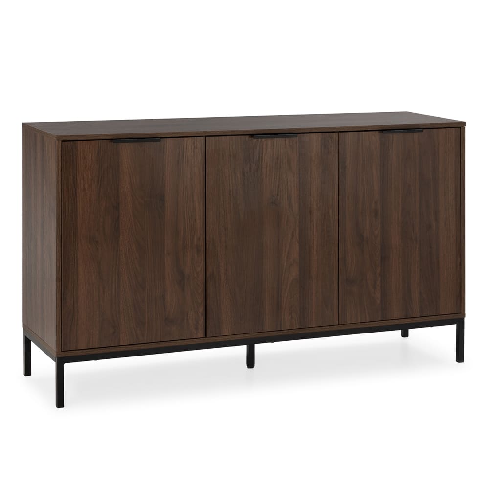 Buffet enfilade AURI finition noyer 140 cm avec 3 portes et pieds hauts
