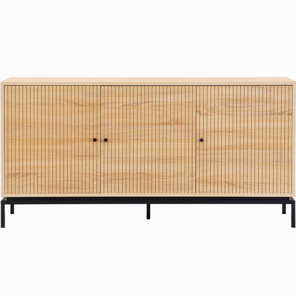 Buffet bas TALIA 3 portes effet bois avec pieds en métal noir 160 cm