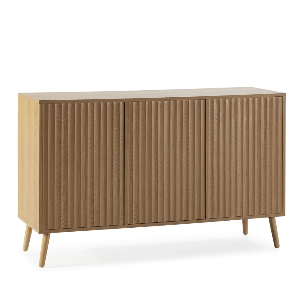 Buffet LLUVIA effet chêne clair 120 cm avec 3 portes sur pieds