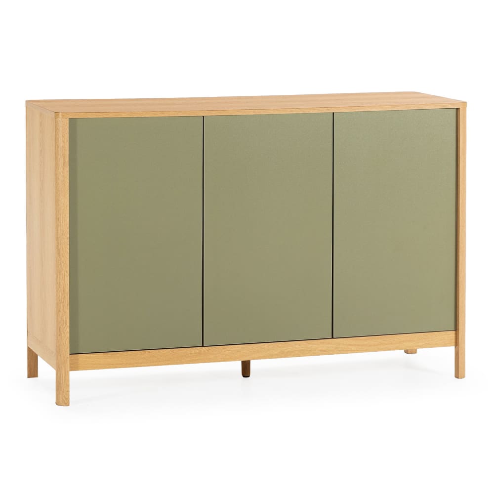 Buffet bas NASSAU 3 portes arrondies effet chêne et vert 120 cm