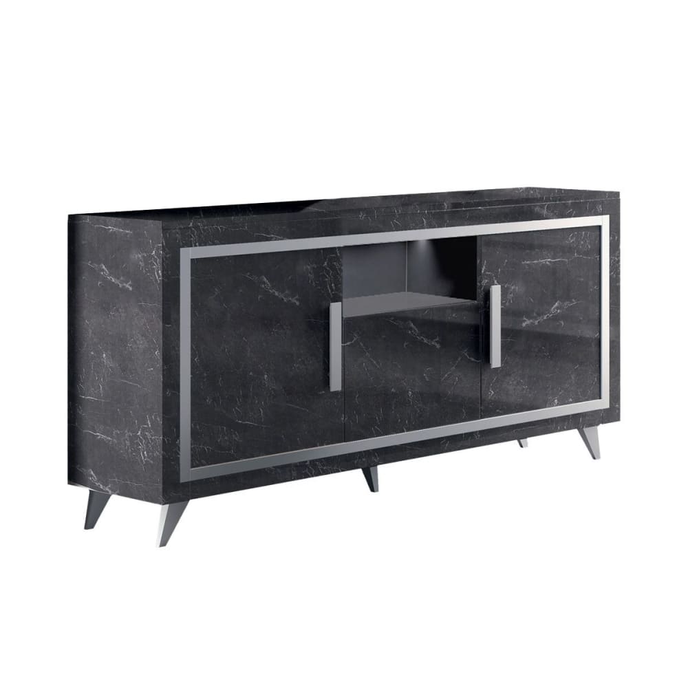 Buffet enfilade GUEDA effet marbre anthracite avec niche LED 160 cm