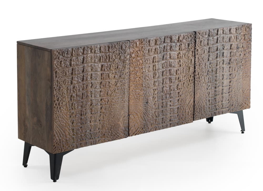Buffet GEESE HOME 160 cm façade effet cuir bronze et plateau manguier