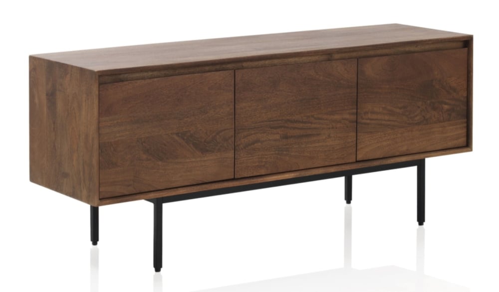 Buffet bas GEESE HOME en manguier massif 140 cm avec 3 portes et base métal noir