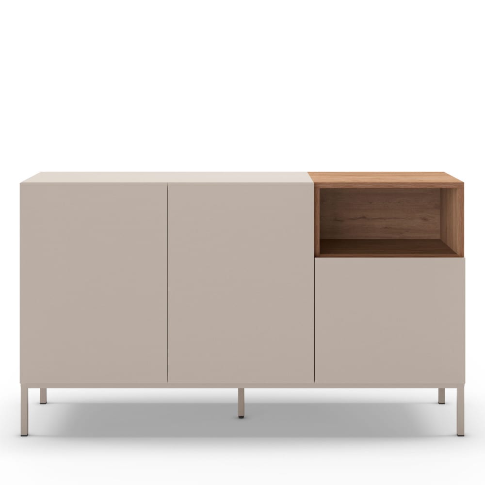 Buffet enfilade QUENOR beige 140 cm avec 3 portes et niche ouverte