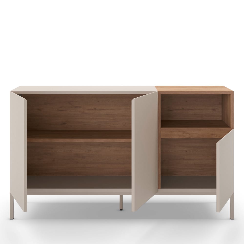 Buffet QUENOR portes ouvertes sur ses rangements