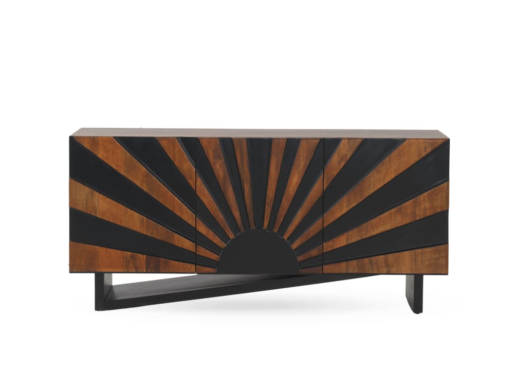 Buffet GEESE HOME 3 portes en manguier massif avec pieds bois noirs 160 cm