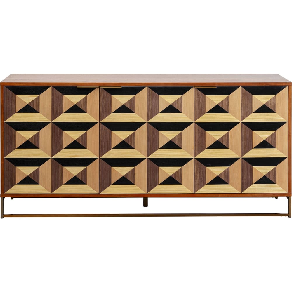 Grand buffet SILENCIO en frêne et noyer 160 cm avec 3 portes à motif 3D