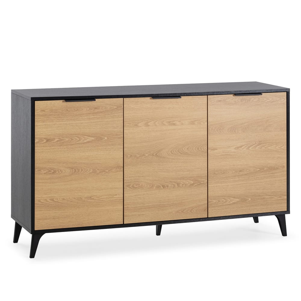 Buffet KALMA mélaminé chêne et noir 136 cm avec trois portes