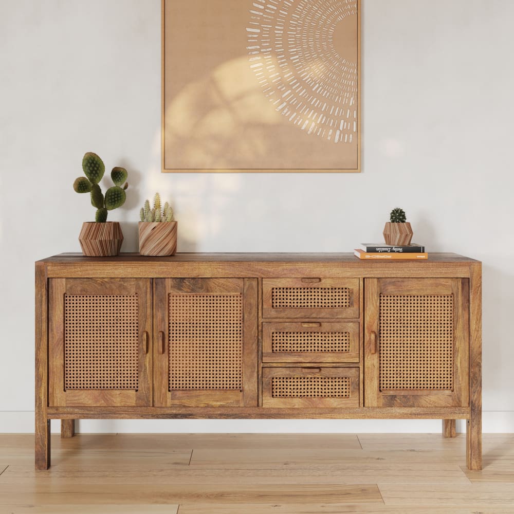 Détail du cannage tressé du buffet TIKI