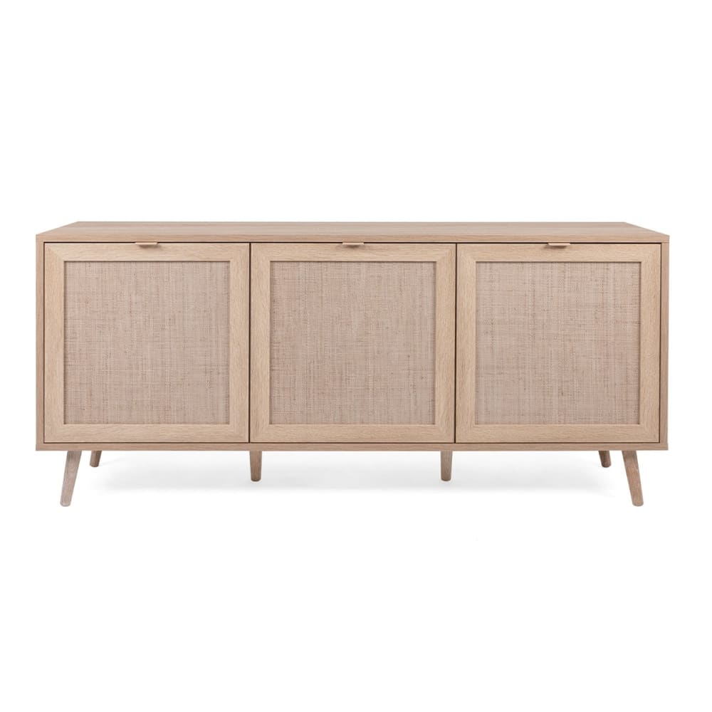 Buffet BALI 3 portes effet cannage décor chêne sonoma 150 cm