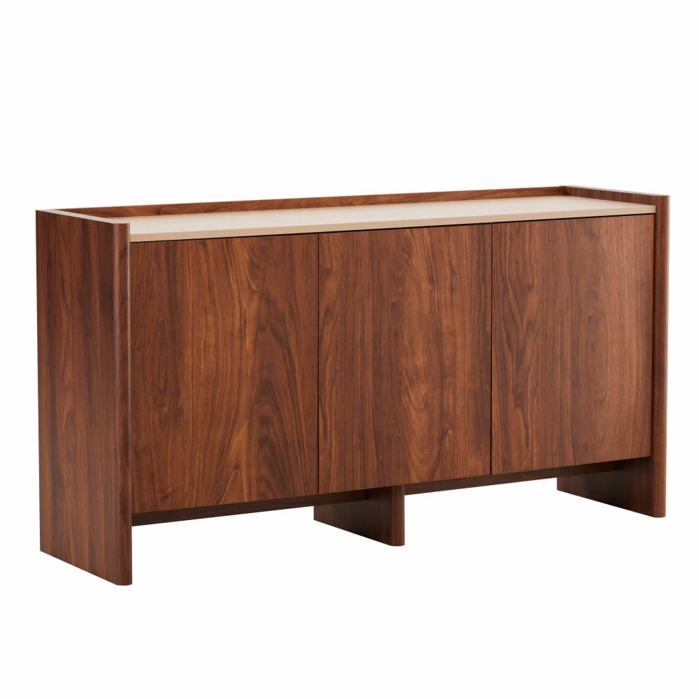 Buffet enfilade GINA effet bois foncé 140 cm avec 3 portes sans poignées