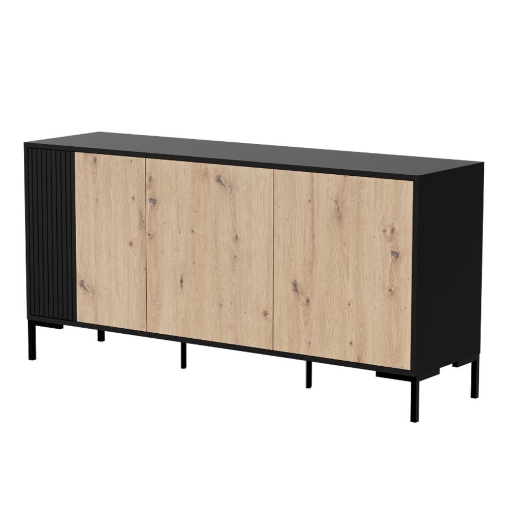 Buffet enfilade POLO noir et bois 150 cm sur pieds en acier