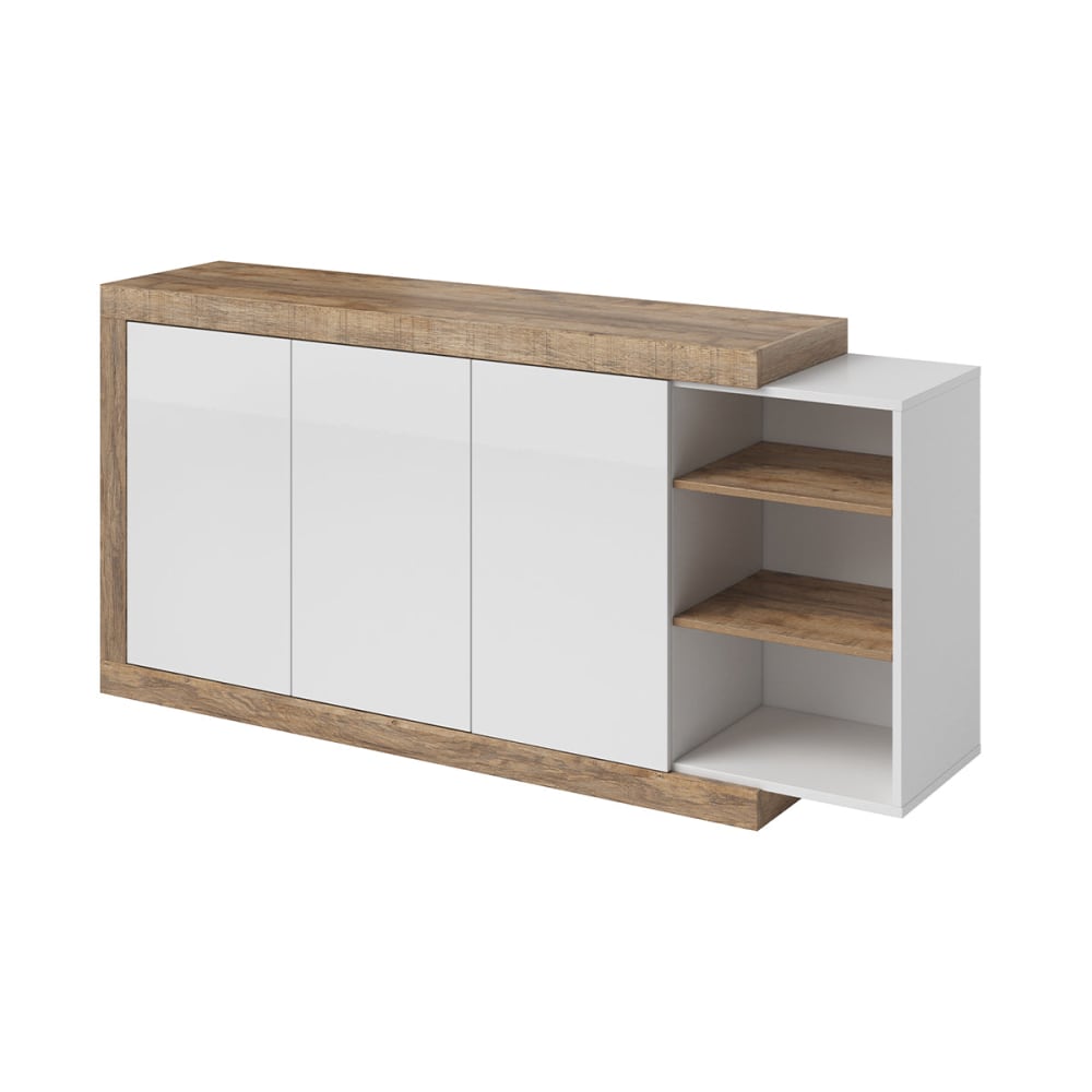 Buffet enfilade AZIOR blanc et bois 3 portes 180 cm