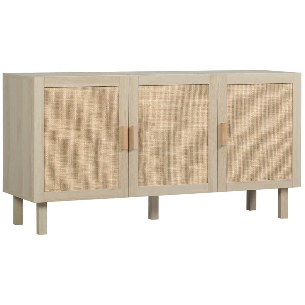 Buffet HOMCOM cannage effet bois clair 136 cm à trois portes