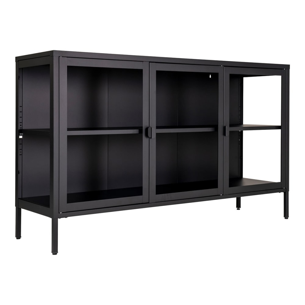 Buffet vitrine HENDRA 3 portes en verre et acier noir de 140 cm