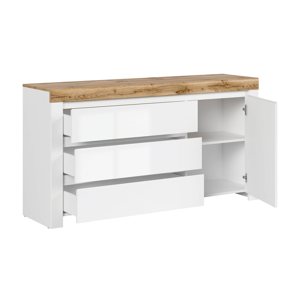 Buffet HELLA tiroirs ouverts sur le rangement