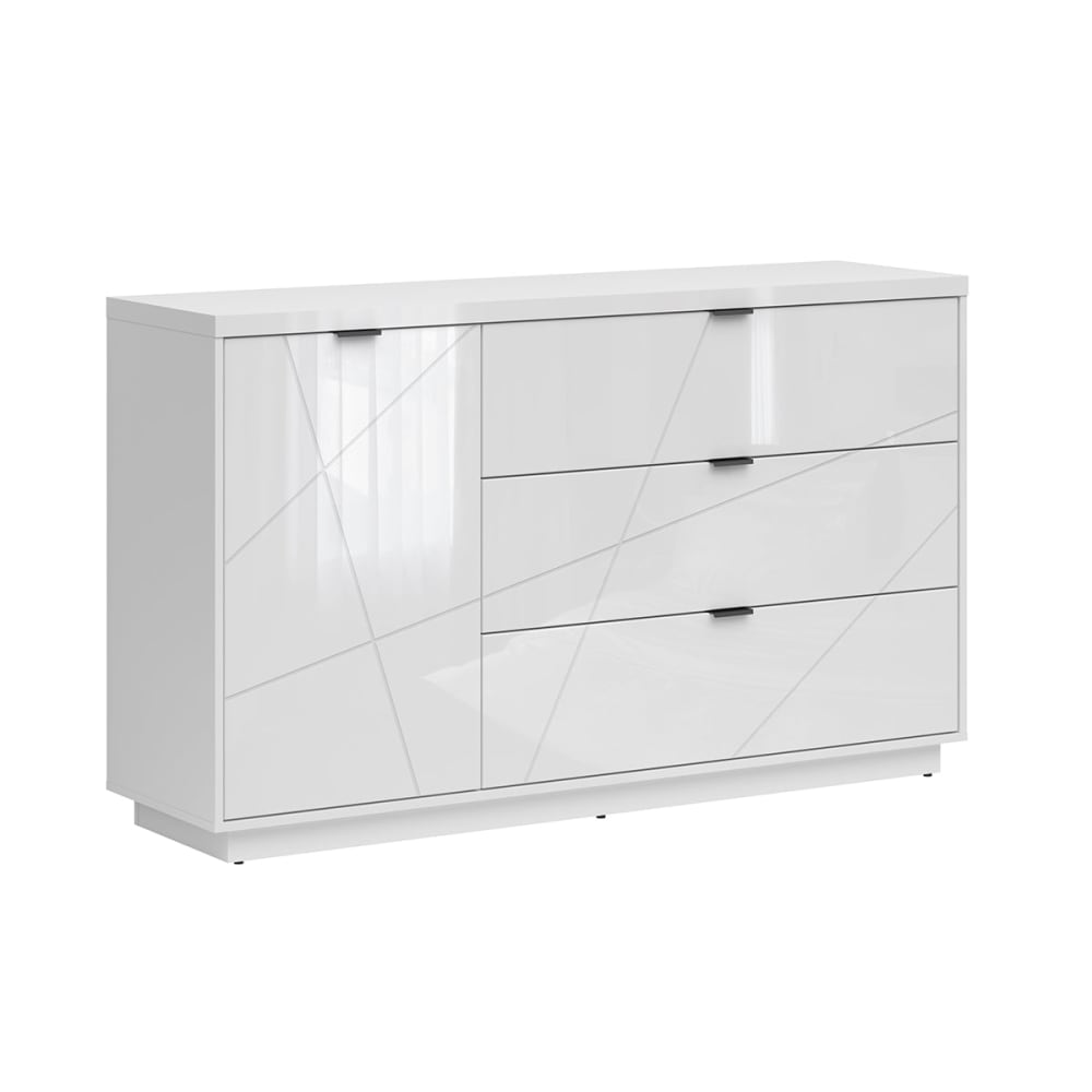 Buffet enfilade SVEN blanc laqué 156 cm avec 3 tiroirs et 1 porte