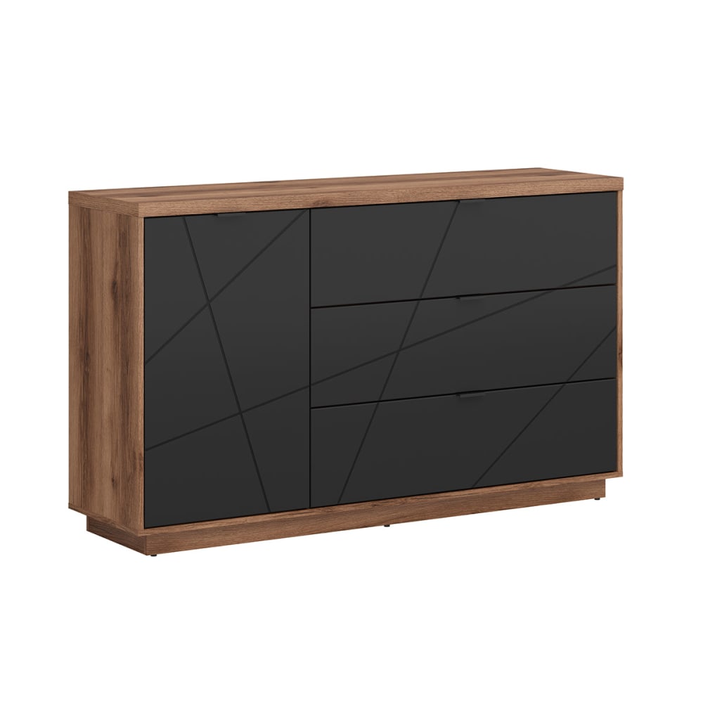 Buffet bahut SVEN noir et bois 156 cm avec 3 tiroirs et 1 porte