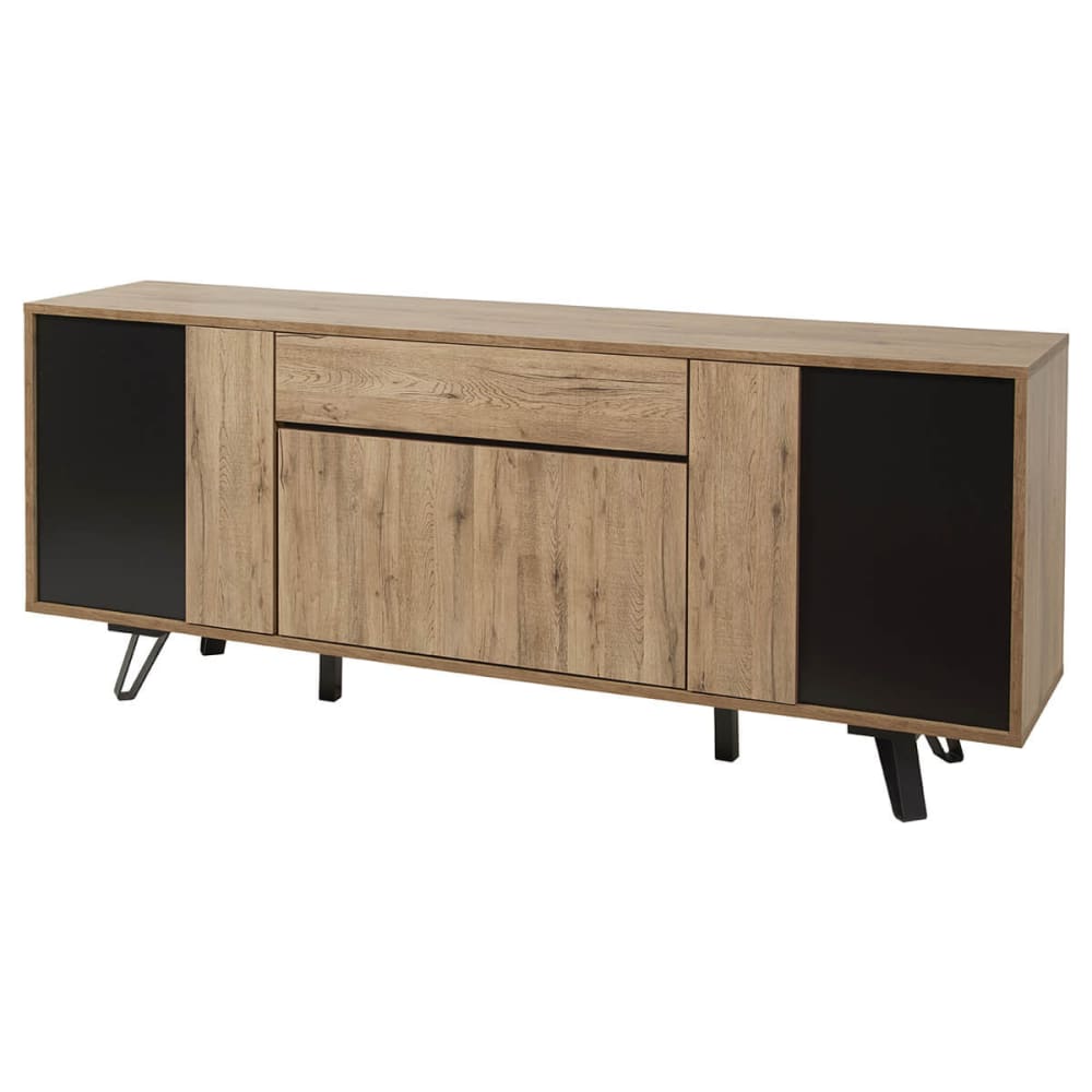 Grand buffet enfilade CARSON bois naturel et noir 220 cm avec 4 portes