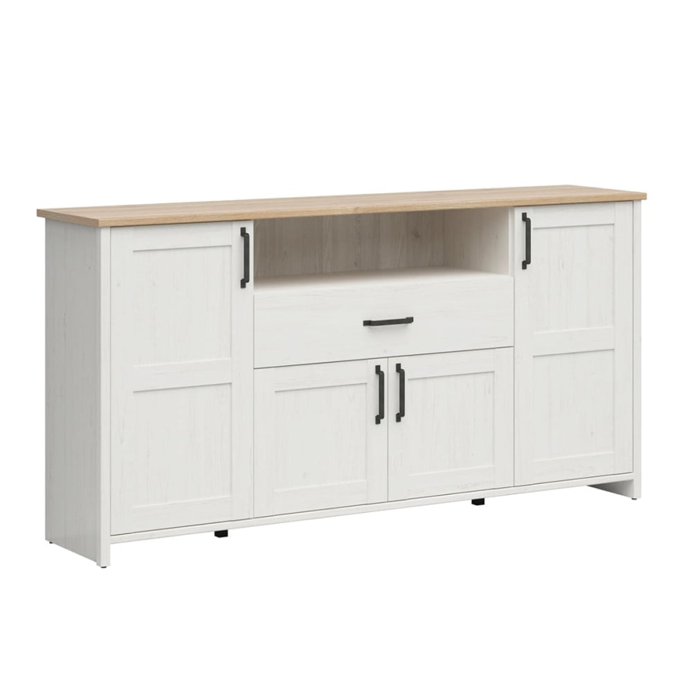 Grand buffet AKSEL blanc et bois 194 cm avec 4 portes et 1 tiroir