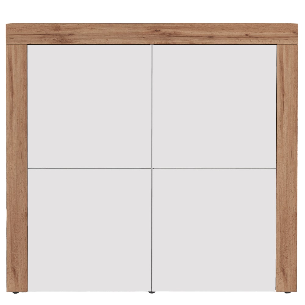 Buffet haut 4 portes blanc brillant et chêne 140 cm - CHRONOS
