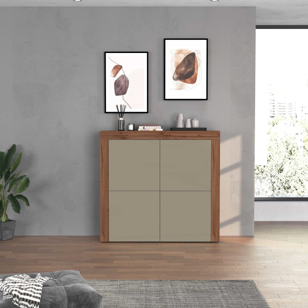 Détail de la finition taupe du buffet haut CHRONOS