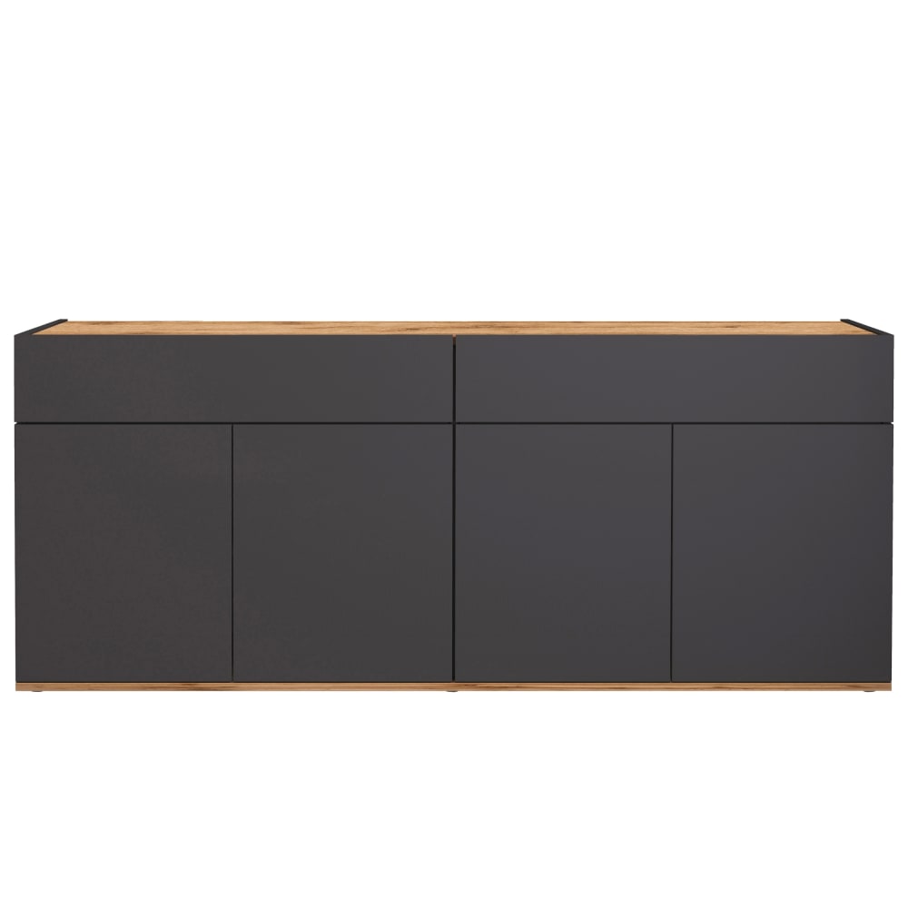 Buffet GARDA anthracite mat et chêne 160 cm avec 4 portes et 2 tiroirs