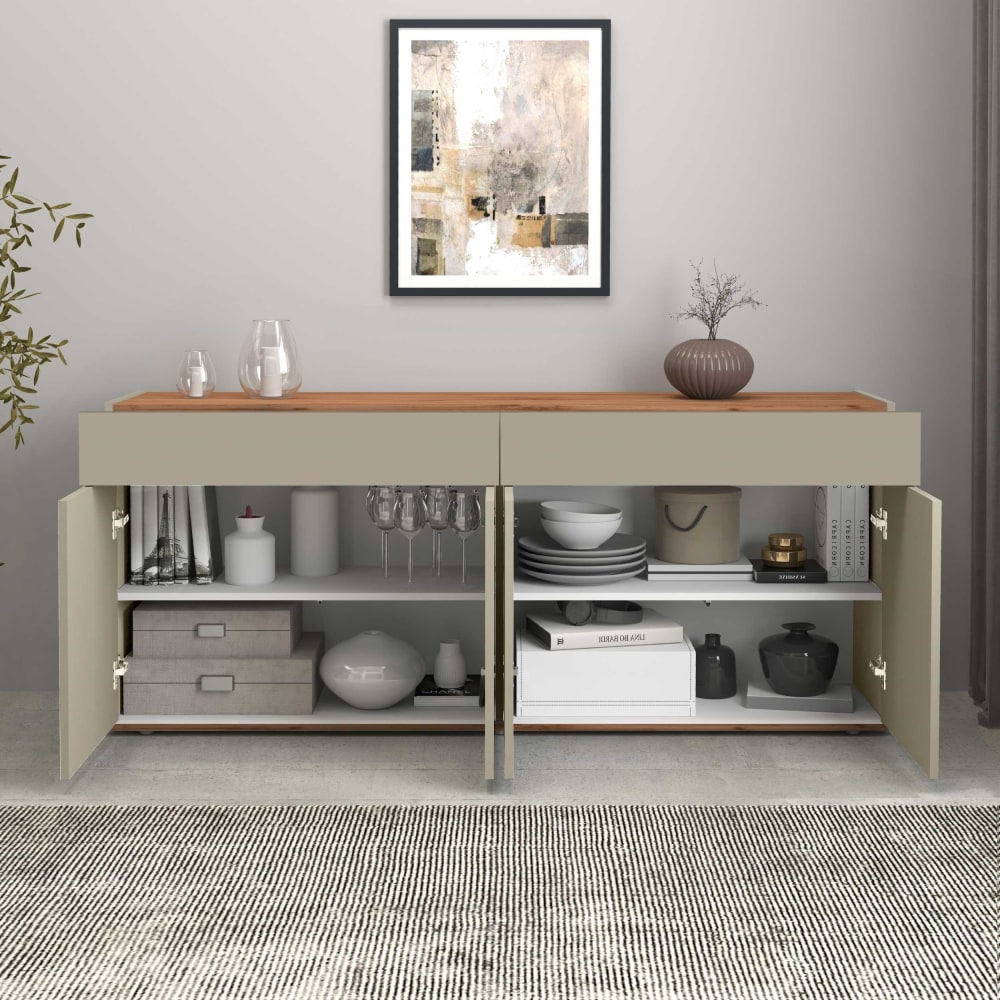 Buffet GARDA portes et tiroirs ouverts