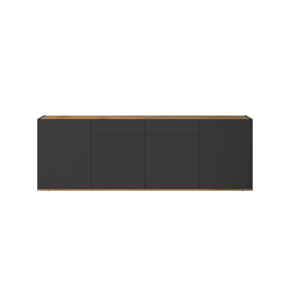 Grand buffet GARDA anthracite et chêne 200 cm avec 4 portes et 2 tiroirs