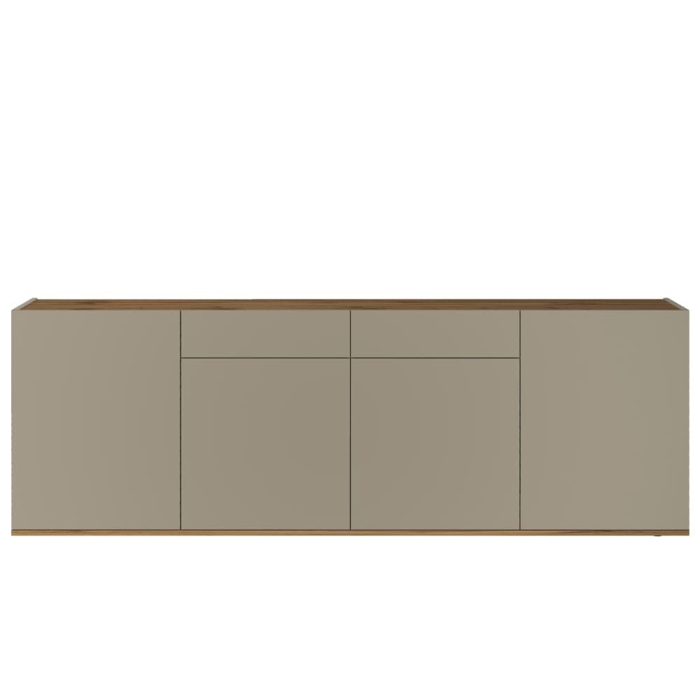 Grand buffet GARDA taupe mat et chêne 200 cm à 4 portes et 2 tiroirs