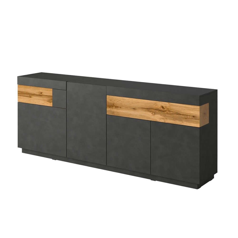 Grand buffet ANDREA gris anthracite effet béton 219 cm avec 4 portes et 2 tiroirs