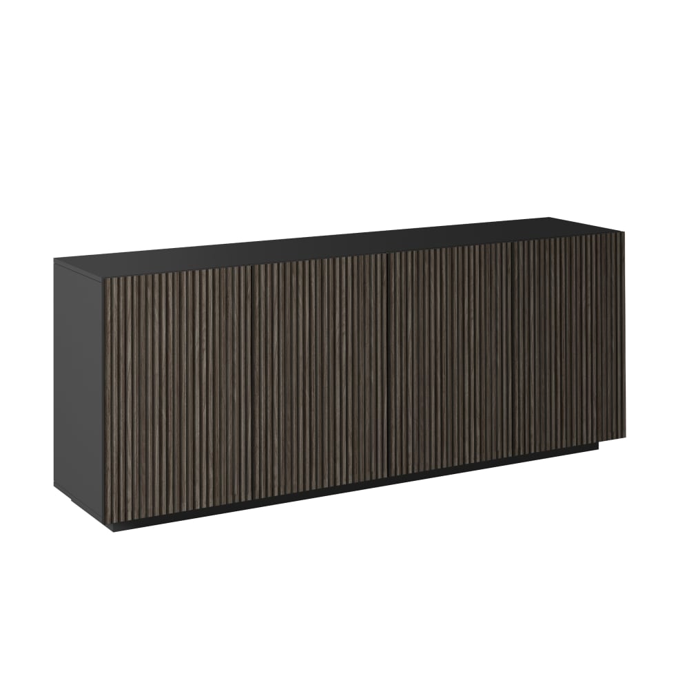 Grand buffet COSTE cannelé anthracite et bois foncé 200 cm avec 4 portes