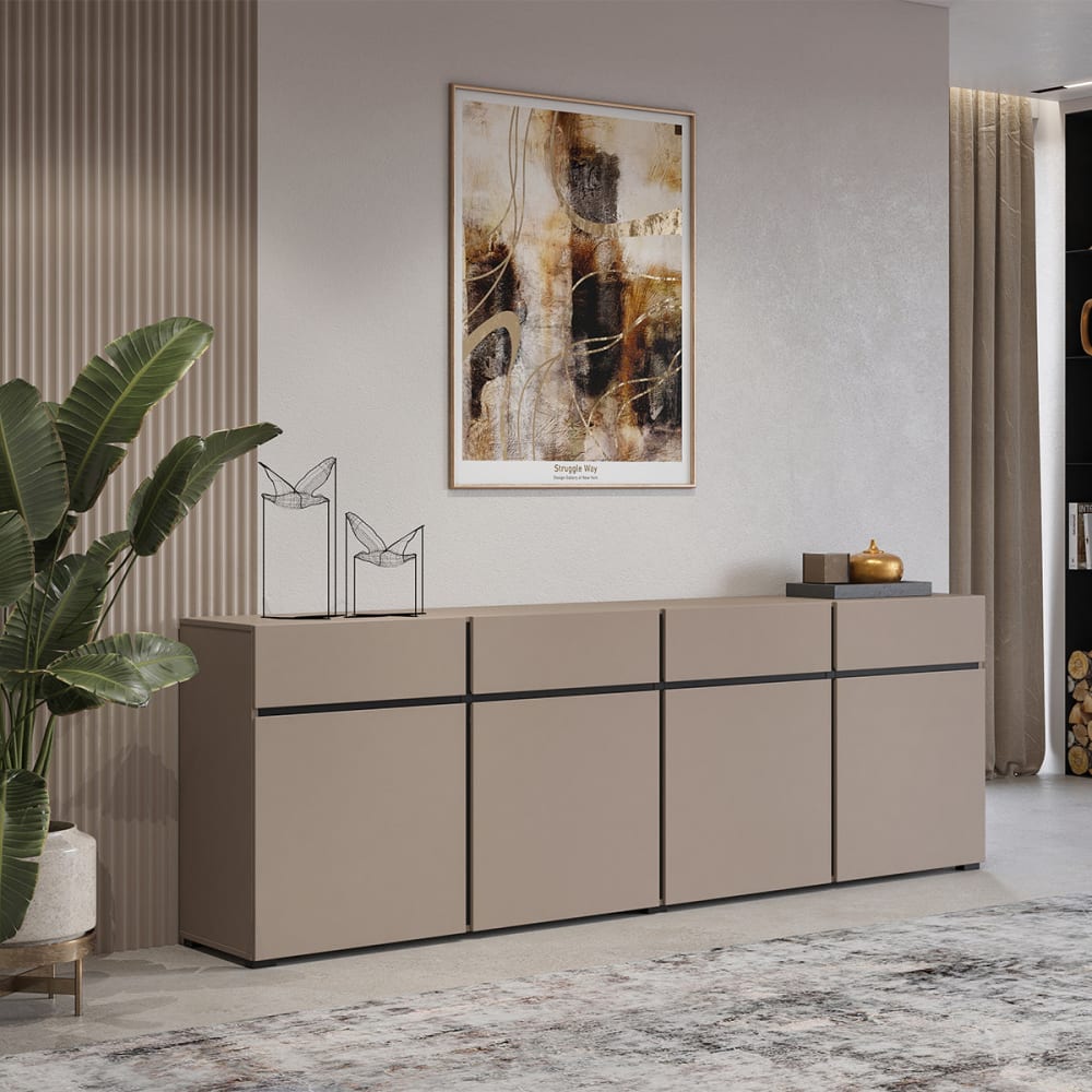 Détail de la finition taupe du buffet LILIA