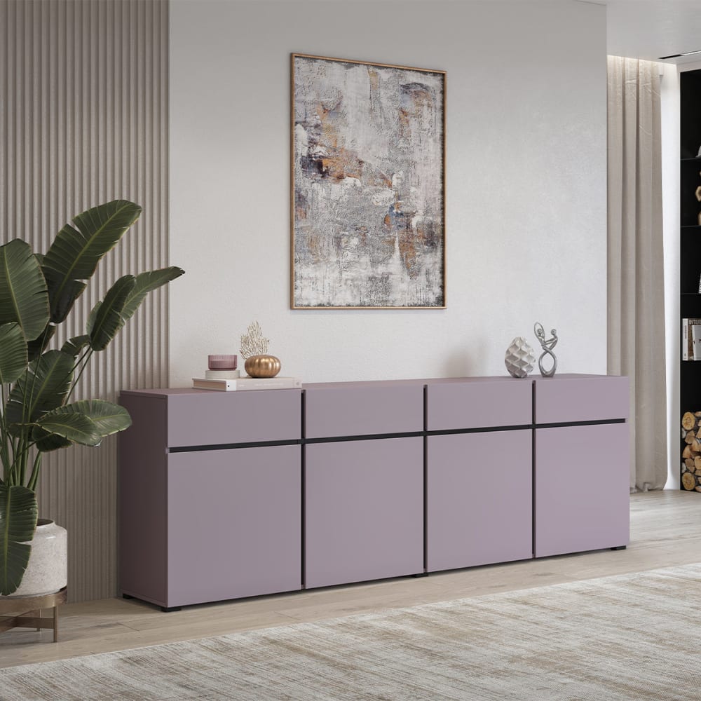 Détail de la façade violette du buffet LILIA