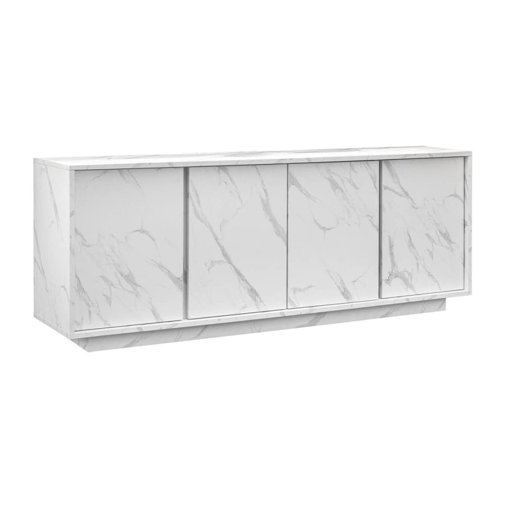 Grand buffet PIRALIA 4 portes aspect marbre blanc de 180 cm