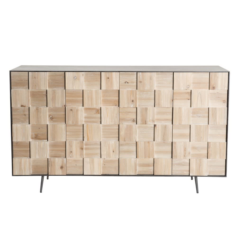 Buffet CLEMENCE 4 portes en sapin et pieds métal noir 146 cm