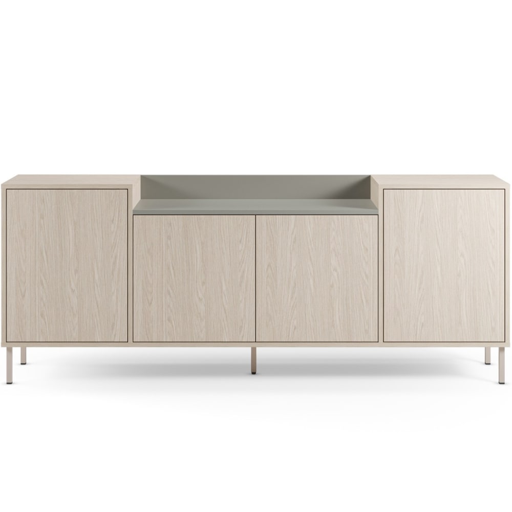 Grand buffet AMOS 4 portes décor chêne clair et vert 200 cm