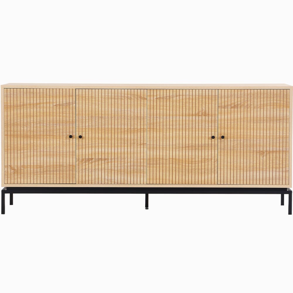 Buffet enfilade TALIA 4 portes effet bois et piètement métal noir 180 cm