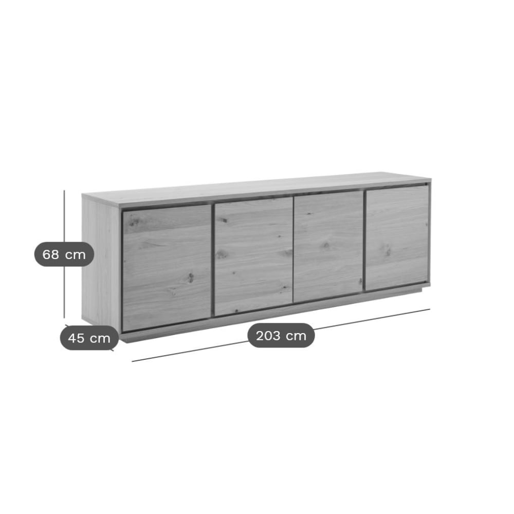 Buffet ALBIN portes ouvertes sur ses volumes de rangement