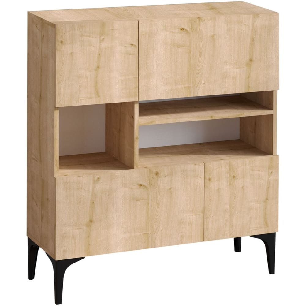 Buffet haut ANELA 4 portes et 3 niches effet chêne foncé 100 cm