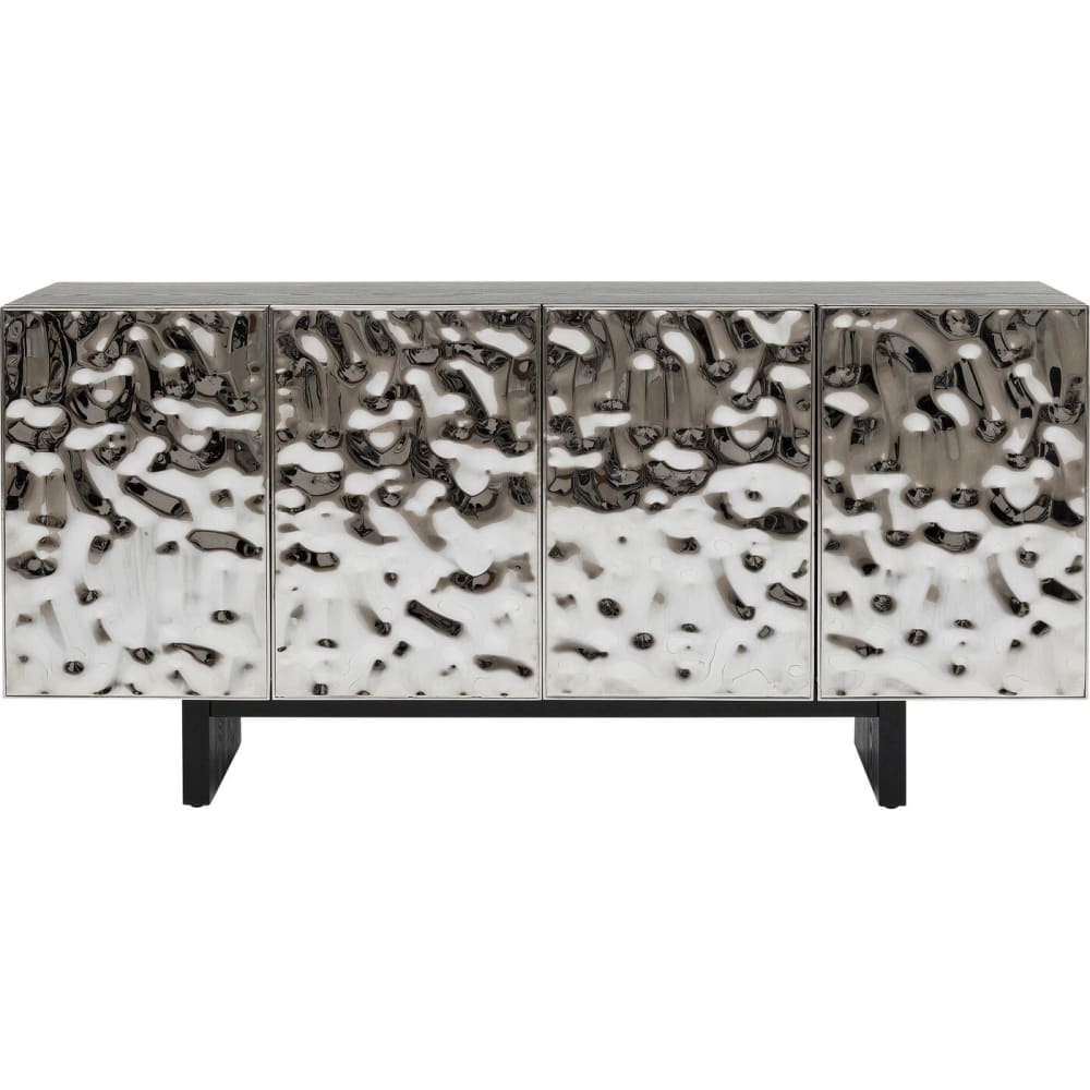 Buffet CALDERA 4 portes en frêne noir et acier chromé 160 cm